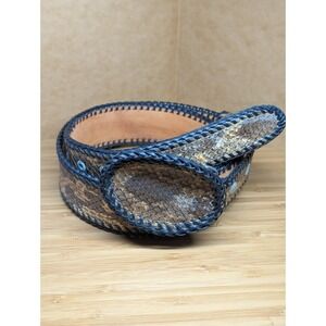 Vintage Rattlesnake Handcrafted Genuine Leather Cowboy Belt Buckle Braided Edge
